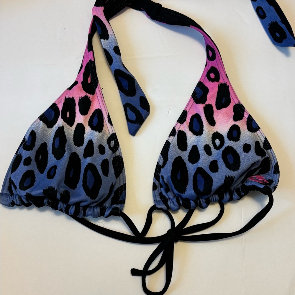 Bilabong Pink and Blue Ombré Leopard Print Bikini Top